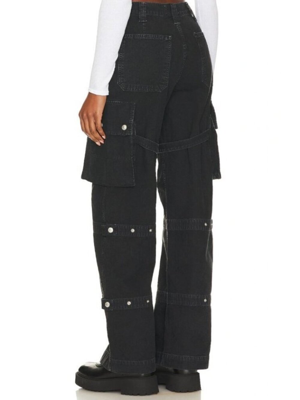 AGOLDE Vivian Pant Cargo Jeans Oversized Baggy Wide Leg Strap Black - Picture 3 of 13
